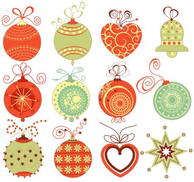 Retro Christmas ornaments set in traditional colors clipart