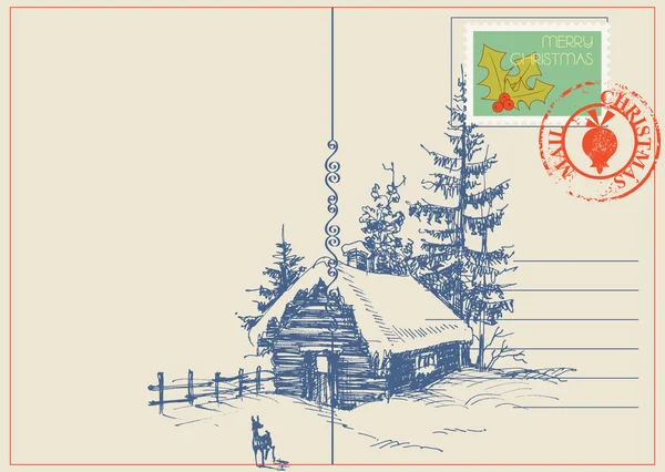 Navidad tarjeta invierno naturaleza escena — Vector de stock