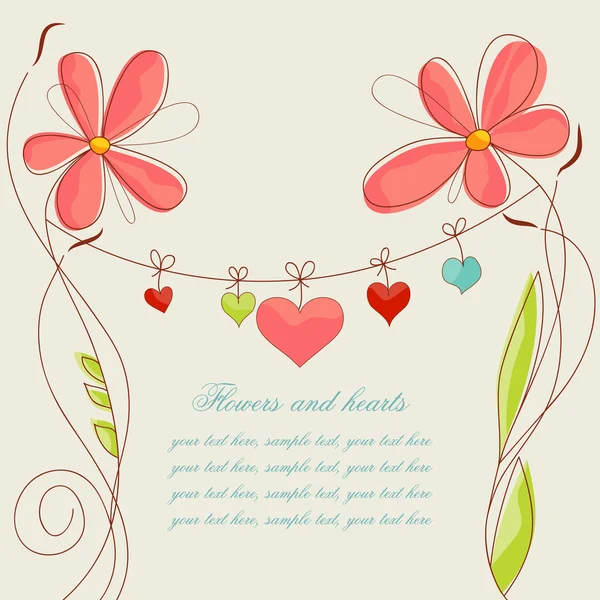 Vector flowers and hearts — Stock Vector