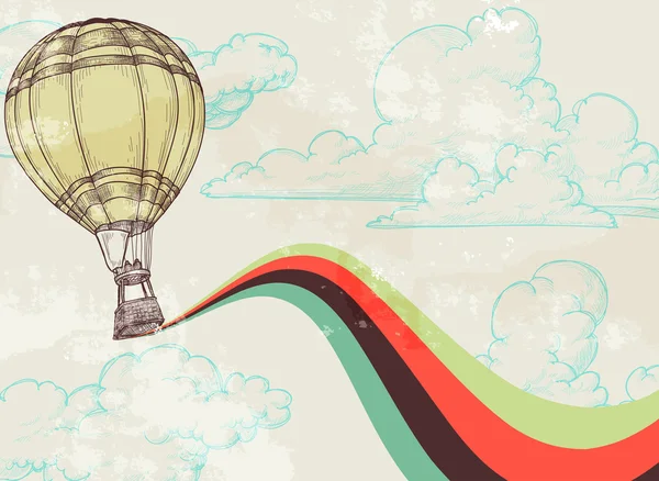 Retro sıcak hava balonu gökyüzü arka planı — Stok Vektör