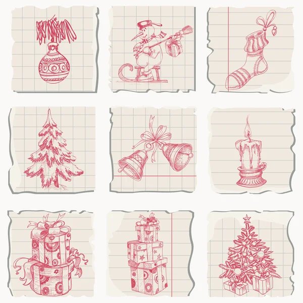 Χριστουγέννων εικονίδια χέρι συντάσσονται σε χαρτί — Διανυσματικό Αρχείο