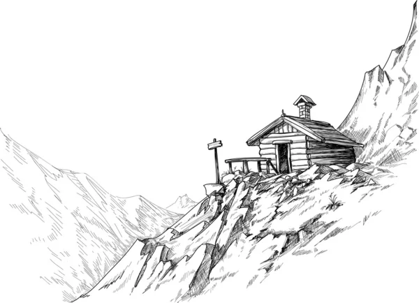 Mountain hut sketch — Stock Vector