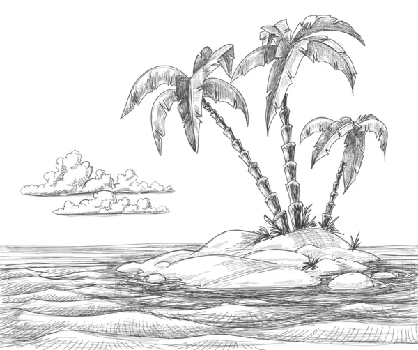 Tropical island sketch — Stock Vector