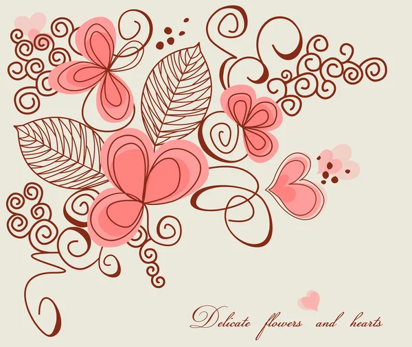 Décoration d'amour, fleurs et cœurs délicats — Image vectorielle