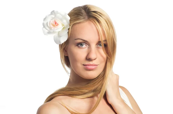 Beauty with flower in her hair — Stock Photo, Image