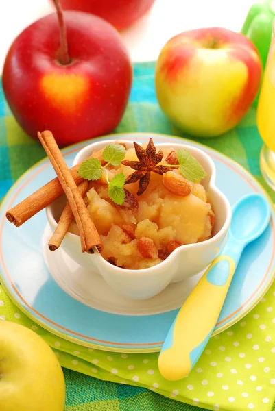 Dessert with stewed apples for baby — Stock Photo, Image