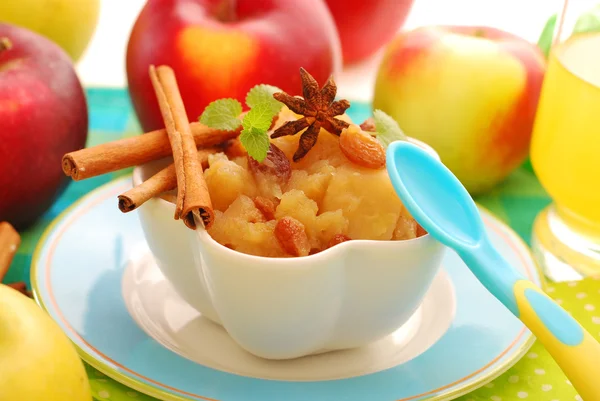 Dessert with stewed apples for baby — Stock Photo, Image