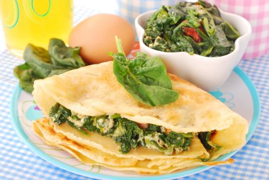 Pancakes with spinach and eggs clipart