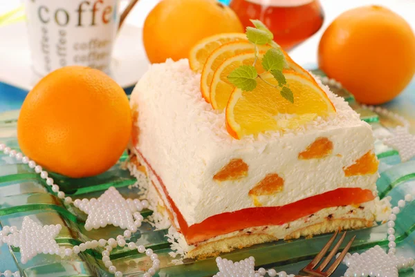 Cheesecake met sinaasappels en gelei voor Kerstmis — Stockfoto