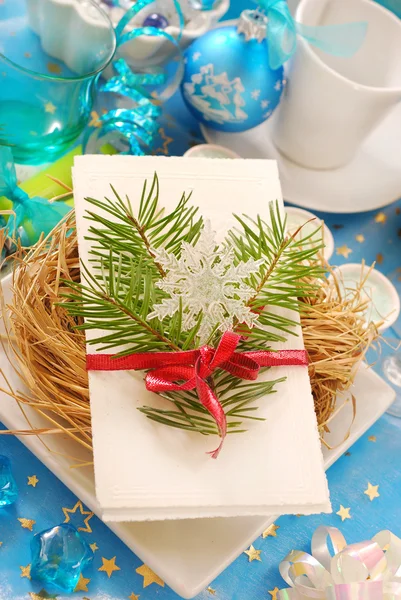 Christmas eve wafer on plate with hay — Stock Photo, Image
