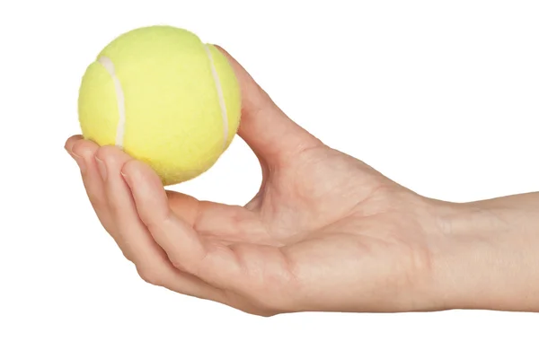 Tennis ball in de hand — Stockfoto