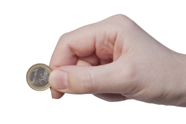 Hand houdt de munt van 1 euro — Stockfoto