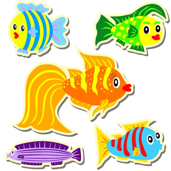 Kreslené vektorové ryb samolepka sada — Stockový vektor