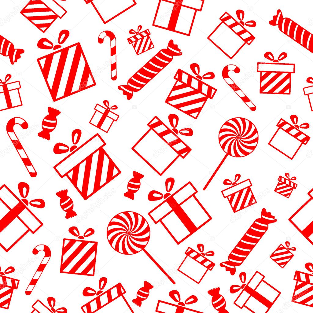 Seamless vector pattern with gift boxes and candies EPS8