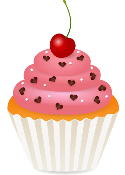 Cupcake with cherry on white — Stock Photo, Image