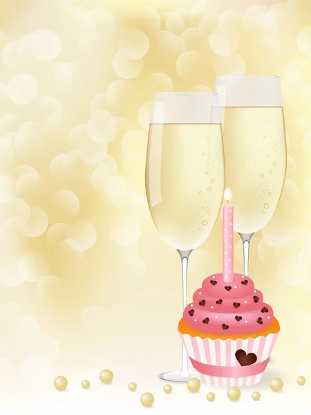 Champagne & cupcake — Stock vektor