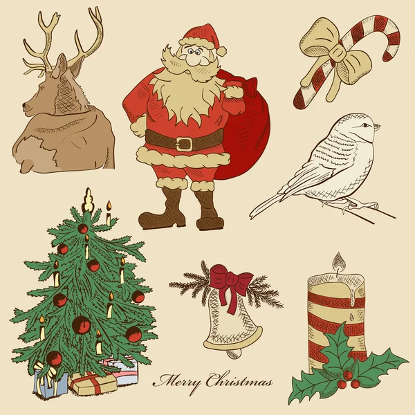 手描きクリスマス セット — ストックベクタ