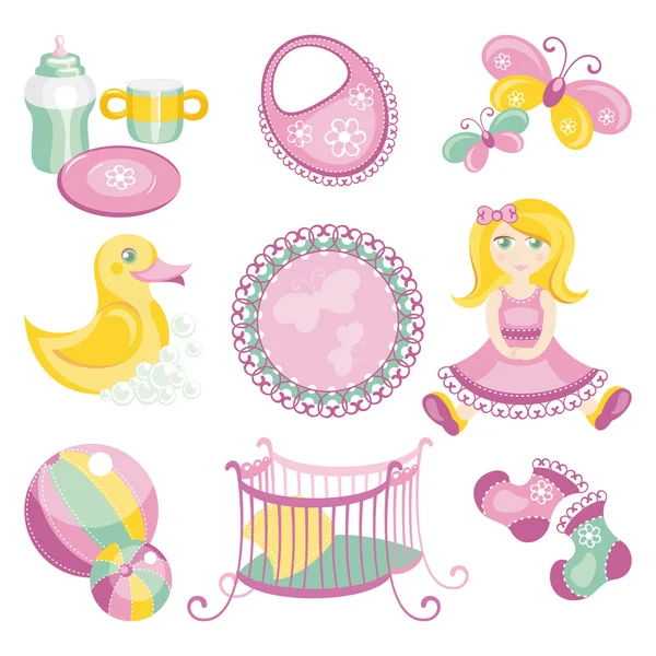 Illustration of cute baby products — Stock Vector