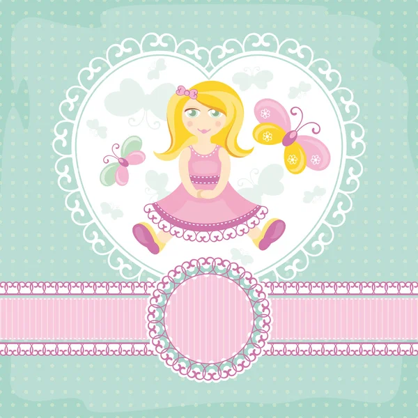 Vector baby card with girl — Stock Vector