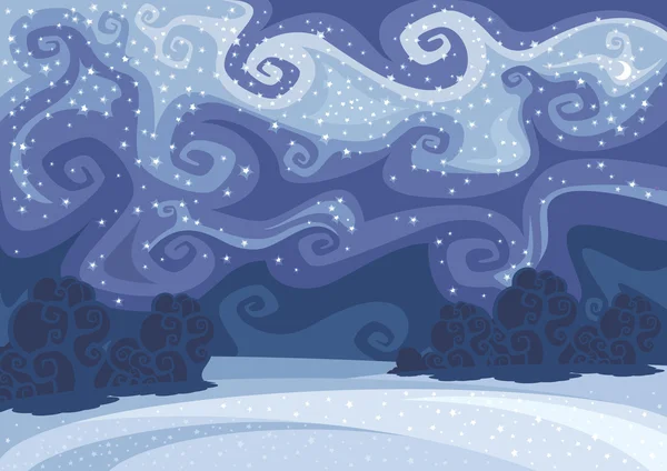 Vetor abstrato inverno paisagem noturna — Vetor de Stock