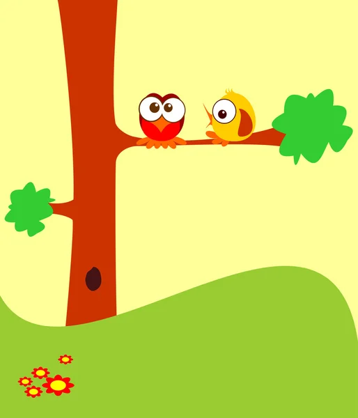 Pájaros en un árbol — Vector de stock