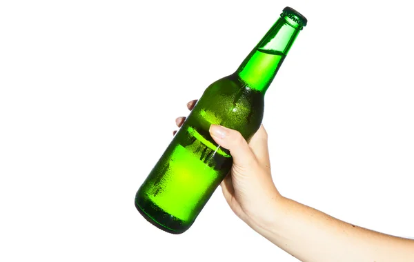 stock image Woman hand holding bottle of beer