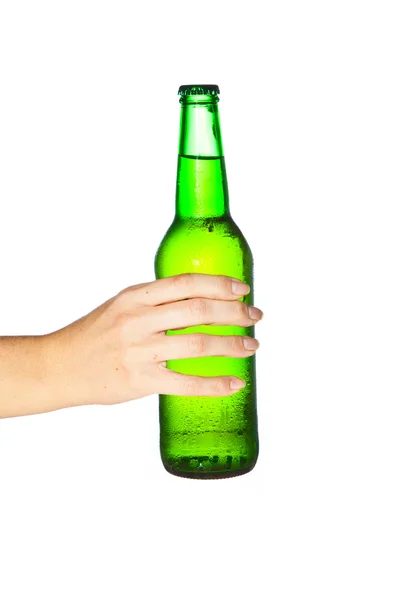 stock image Woman hand holding bottle of beer