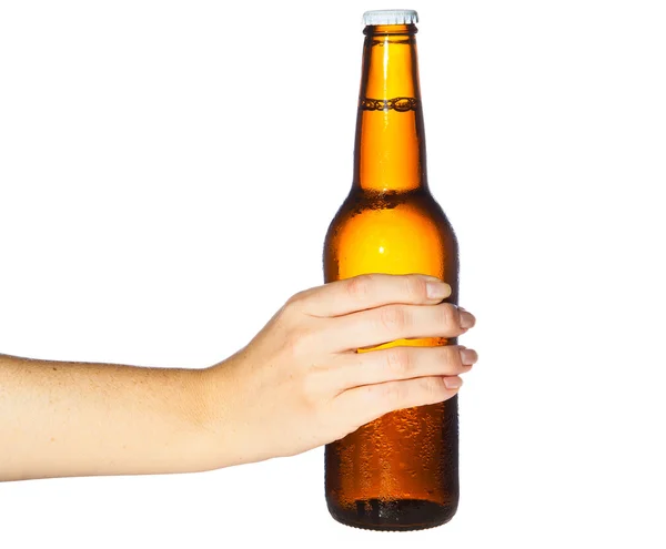 Woman hand holding bottle of beer — Stock Photo, Image