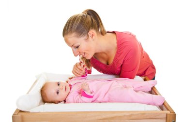 Mother with baby girl isolated on white