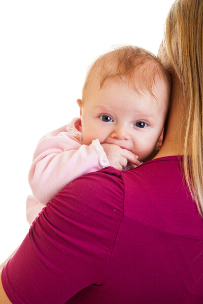 Infant baby girl on parent's arms