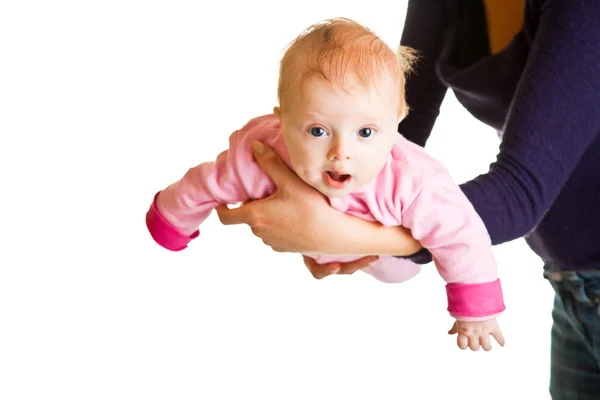 Säugling hält Kopf isoliert auf weißem — Stockfoto