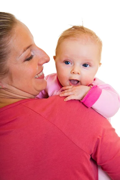 Madre sosteniendo bebé bebé niña aislado en blanco —  Fotos de Stock