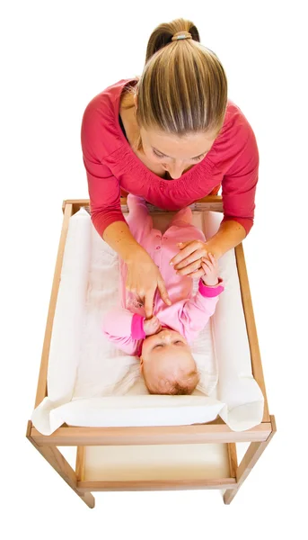 Mor med baby flicka isolerad på vit — Stockfoto