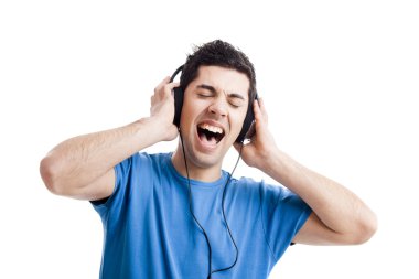 Young man listen music clipart