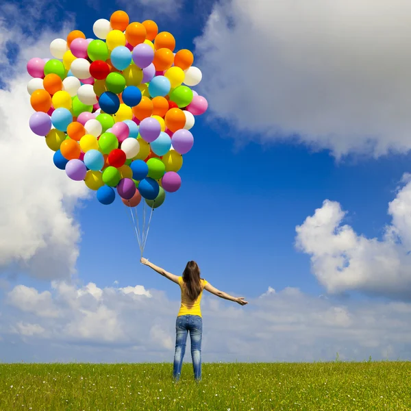 Salto com balões — Fotografia de Stock