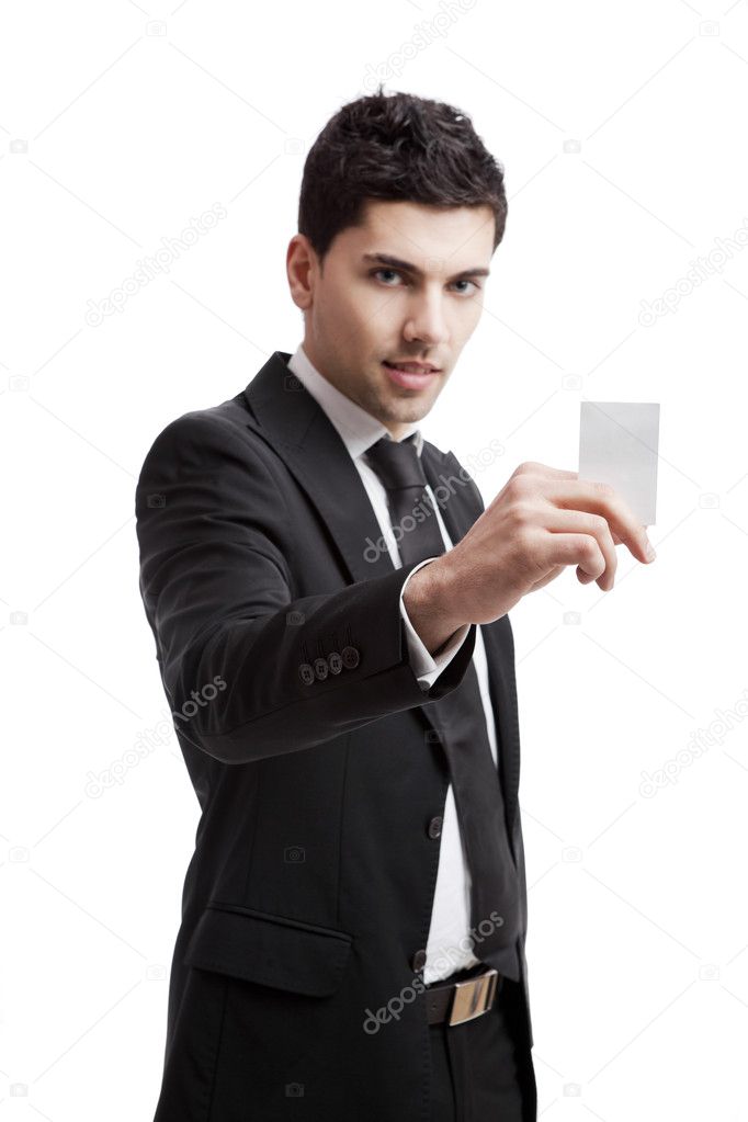 Holding a business card