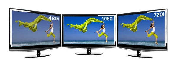 Vergleich zwischen 3 Fernsehern — Stockfoto