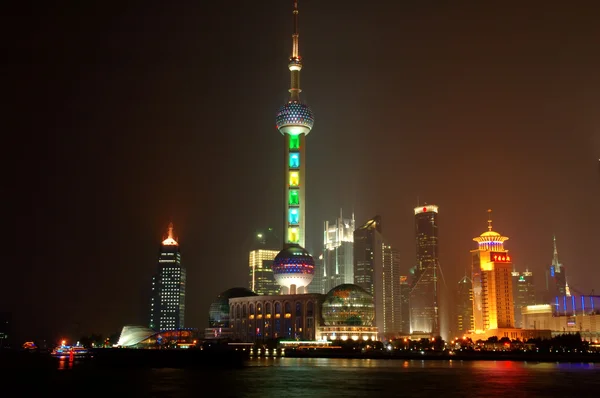 Panorama de Shanghai Pudong la nuit — Photo