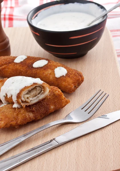 stock image Pancake whit chicken roll