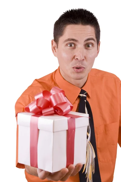 Muž s dárkem — Stock fotografie