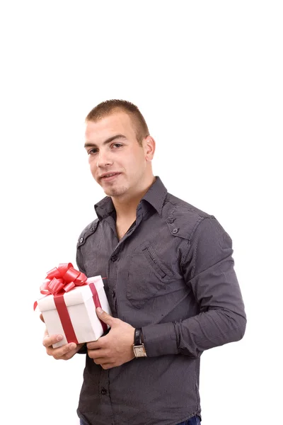 Mann mit verpacktem Geschenkkarton — Stockfoto