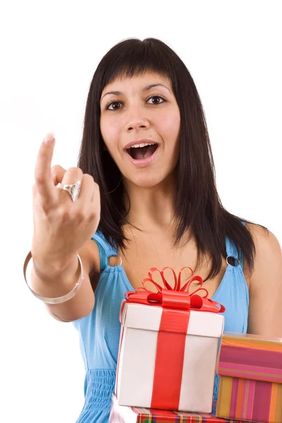 Mujer con algunos regalos — Foto de Stock