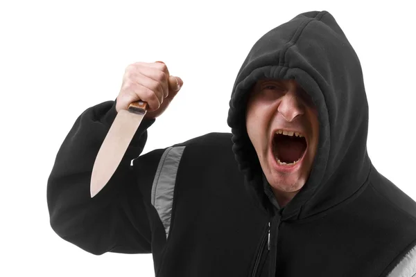 Bandido en negro con cuchillo —  Fotos de Stock
