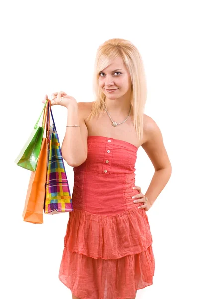 女性の持ち株ショッピング バッグ — ストック写真