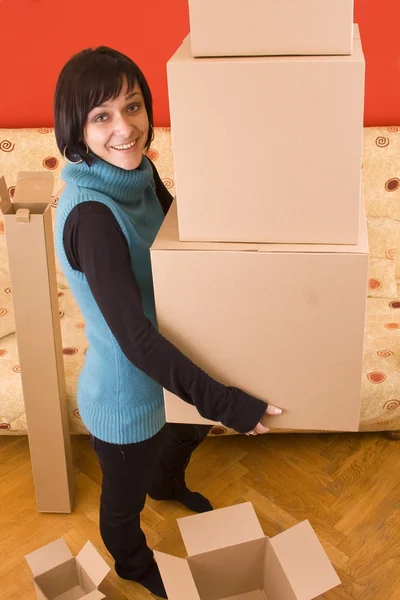 Girl and box — Stock Photo, Image