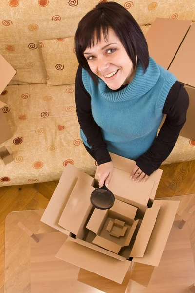 Mulher e caixa — Fotografia de Stock
