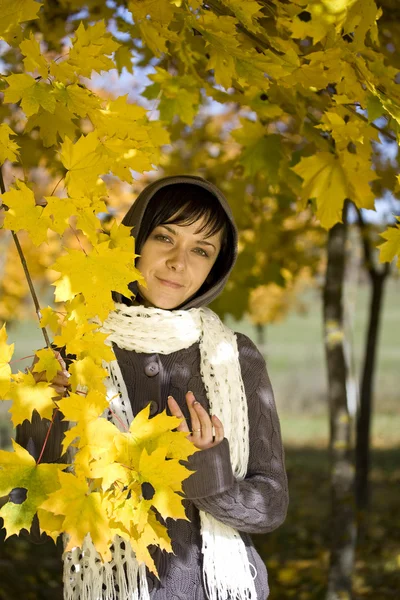 Žena v podzimním parku — Stock fotografie