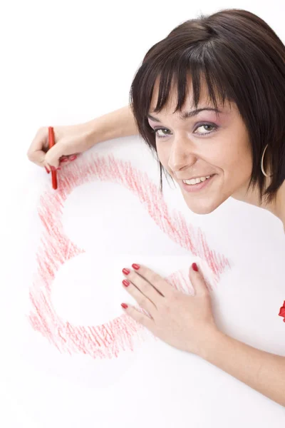 Frau zeichnet Herzform — Stockfoto