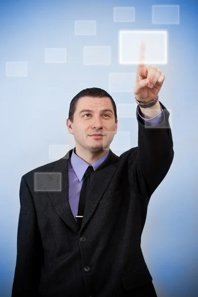 Homem pressionando um botão digital — Fotografia de Stock