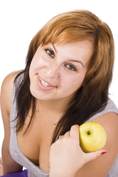 Женщина и яблоко — стоковое фото